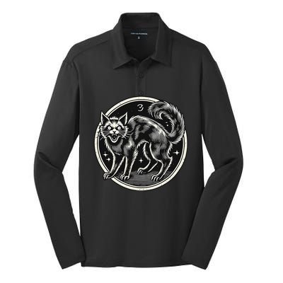 Scary Black Witch Cat Extraordinary Scary Silk Touch Performance Long Sleeve Polo