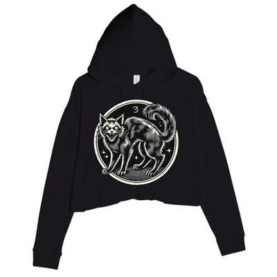 Scary Black Witch Cat Extraordinary Scary Crop Fleece Hoodie