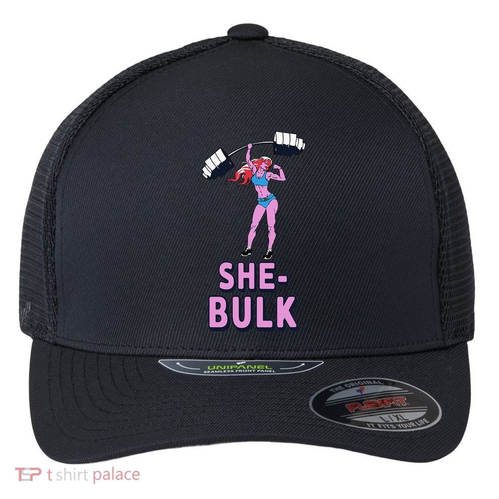 She Bulk Weightlifting Bodybuilding Gym Fitness Flexfit Unipanel Trucker Cap