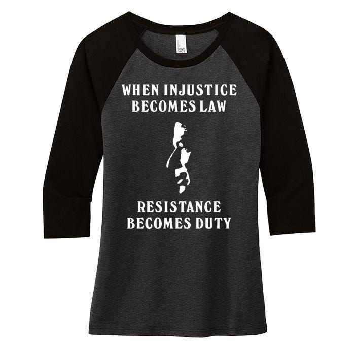 Shehr Bano When Injustice Becomes Law Resistance Becomes Duty Women's Tri-Blend 3/4-Sleeve Raglan Shirt