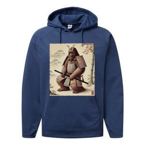 Samurai Bigfoot Warrior Japanese Armor Mythical Sasquatch Performance Fleece Hoodie