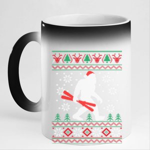 Skiing Bigfoot Wear Santa Hat Ugly Christmas For Skier Ski Cool Gift 11oz Black Color Changing Mug