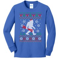 Skiing Bigfoot Wear Santa Hat Ugly Christmas For Skier Ski Cool Gift Kids Long Sleeve Shirt