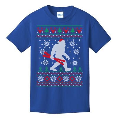 Skiing Bigfoot Wear Santa Hat Ugly Christmas For Skier Ski Cool Gift Kids T-Shirt