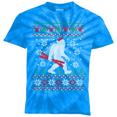 Skiing Bigfoot Wear Santa Hat Ugly Christmas For Skier Ski Cool Gift Kids Tie-Dye T-Shirt