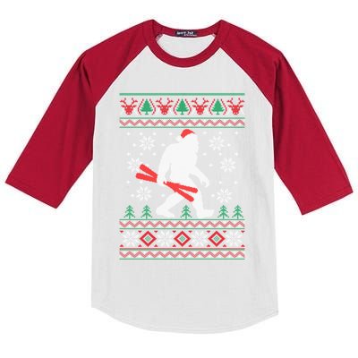 Skiing Bigfoot Wear Santa Hat Ugly Christmas For Skier Ski Cool Gift Kids Colorblock Raglan Jersey