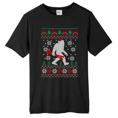 Skiing Bigfoot Wear Santa Hat Ugly Christmas For Skier Ski Funny Gift Tall Fusion ChromaSoft Performance T-Shirt