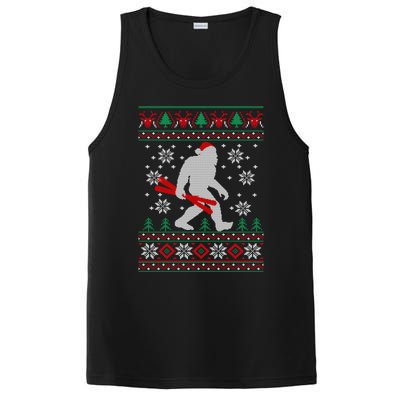 Skiing Bigfoot Wear Santa Hat Ugly Christmas For Skier Ski Funny Gift PosiCharge Competitor Tank