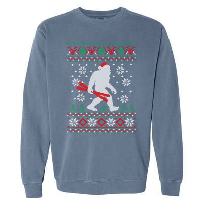 Skiing Bigfoot Wear Santa Hat Ugly Christmas For Skier Ski Funny Gift Garment-Dyed Sweatshirt