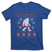 Skiing Bigfoot Wear Santa Hat Ugly Christmas For Skier Ski Funny Gift T-Shirt