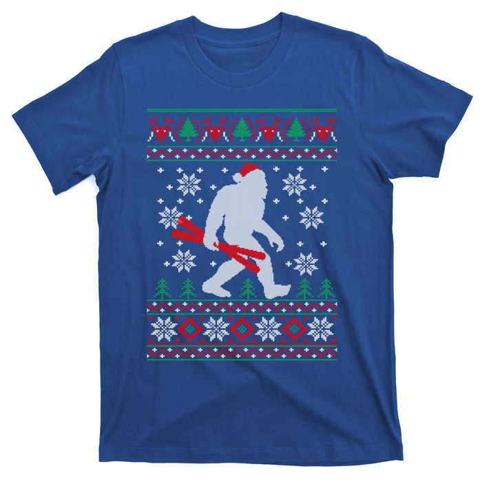 Skiing Bigfoot Wear Santa Hat Ugly Christmas For Skier Ski Funny Gift T-Shirt