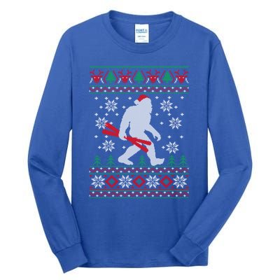 Skiing Bigfoot Wear Santa Hat Ugly Christmas For Skier Ski Funny Gift Tall Long Sleeve T-Shirt