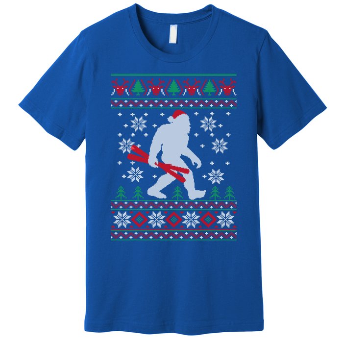 Skiing Bigfoot Wear Santa Hat Ugly Christmas For Skier Ski Funny Gift Premium T-Shirt