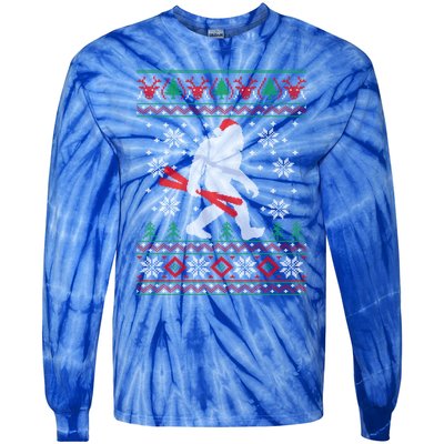 Skiing Bigfoot Wear Santa Hat Ugly Christmas For Skier Ski Funny Gift Tie-Dye Long Sleeve Shirt