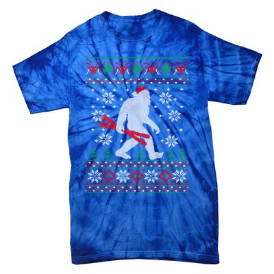 Skiing Bigfoot Wear Santa Hat Ugly Christmas For Skier Ski Funny Gift Tie-Dye T-Shirt