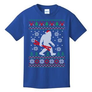 Skiing Bigfoot Wear Santa Hat Ugly Christmas For Skier Ski Funny Gift Kids T-Shirt