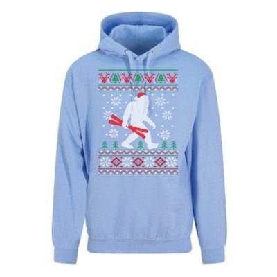 Skiing Bigfoot Wear Santa Hat Ugly Christmas For Skier Ski Funny Gift Unisex Surf Hoodie