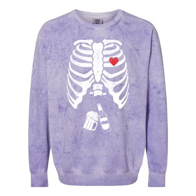 Skeleton Beer Xray Pregnancy Announcet Dad Cute Halloween Gift Colorblast Crewneck Sweatshirt