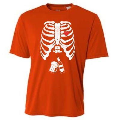 Skeleton Beer Xray Pregnancy Announcet Dad Cute Halloween Gift Cooling Performance Crew T-Shirt