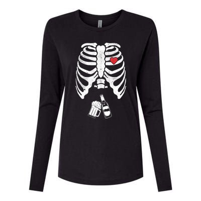 Skeleton Beer Xray Pregnancy Announcet Dad Cute Halloween Gift Womens Cotton Relaxed Long Sleeve T-Shirt