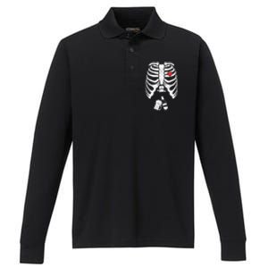 Skeleton Beer Xray Pregnancy Announcet Dad Cute Halloween Gift Performance Long Sleeve Polo