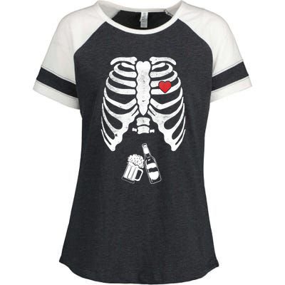 Skeleton Beer Xray Pregnancy Announcet Dad Cute Halloween Gift Enza Ladies Jersey Colorblock Tee