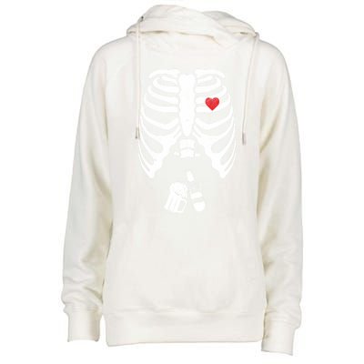 Skeleton Beer Xray Pregnancy Announcet Dad Cute Halloween Gift Womens Funnel Neck Pullover Hood