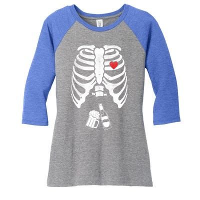 Skeleton Beer Xray Pregnancy Announcet Dad Cute Halloween Gift Women's Tri-Blend 3/4-Sleeve Raglan Shirt