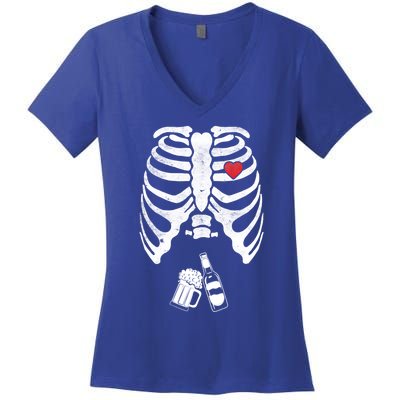 Skeleton Beer Xray Pregnancy Announcet Dad Cute Halloween Gift Women's V-Neck T-Shirt