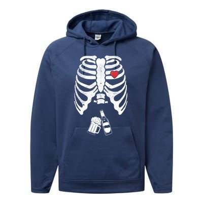 Skeleton Beer Xray Pregnancy Announcet Dad Cute Halloween Gift Performance Fleece Hoodie