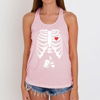 Skeleton Beer Xray Pregnancy Announcet Dad Cute Halloween Gift Women's Knotted Racerback Tank