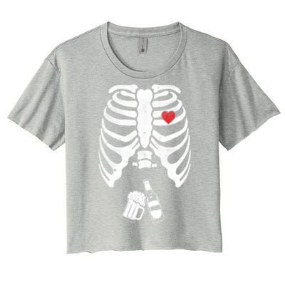 Skeleton Beer Xray Pregnancy Announcet Dad Cute Halloween Gift Women's Crop Top Tee