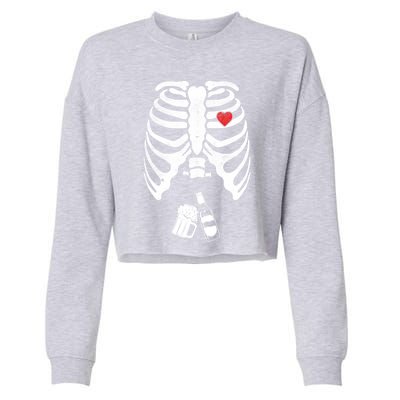 Skeleton Beer Xray Pregnancy Announcet Dad Cute Halloween Gift Cropped Pullover Crew