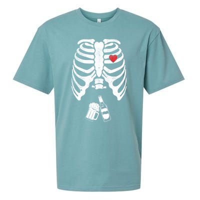 Skeleton Beer Xray Pregnancy Announcet Dad Cute Halloween Gift Sueded Cloud Jersey T-Shirt