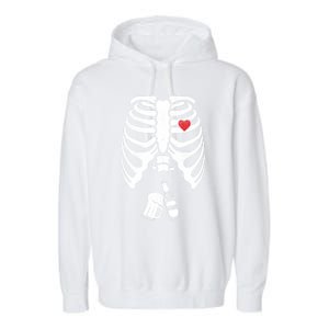 Skeleton Beer Xray Pregnancy Announcet Dad Cute Halloween Gift Garment-Dyed Fleece Hoodie