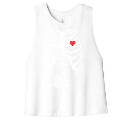 Skeleton Beer Xray Pregnancy Announcet Dad Cute Halloween Gift Women's Racerback Cropped Tank