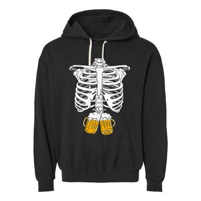 Skeleton Beer Xray Pregnancy Announcement Dad Garment-Dyed Fleece Hoodie