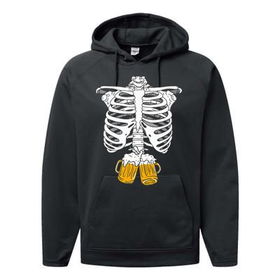 Skeleton Beer Xray Pregnancy Announcement Dad Performance Fleece Hoodie