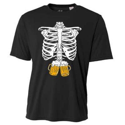 Skeleton Beer Xray Pregnancy Announcement Dad Cooling Performance Crew T-Shirt