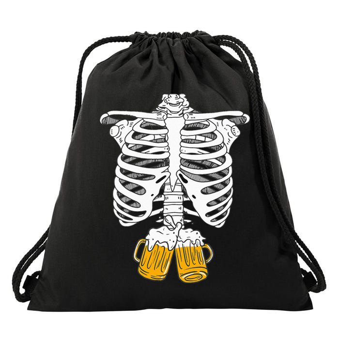 Skeleton Beer Xray Pregnancy Announcement Dad Drawstring Bag