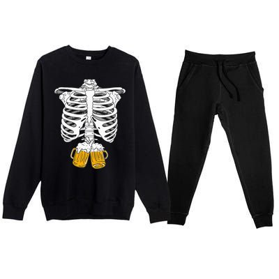 Skeleton Beer Xray Pregnancy Announcement Dad Premium Crewneck Sweatsuit Set