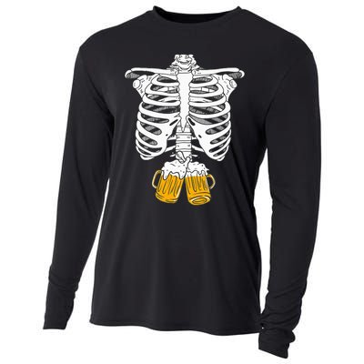 Skeleton Beer Xray Pregnancy Announcement Dad Cooling Performance Long Sleeve Crew