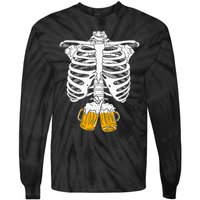 Skeleton Beer Xray Pregnancy Announcement Dad Tie-Dye Long Sleeve Shirt