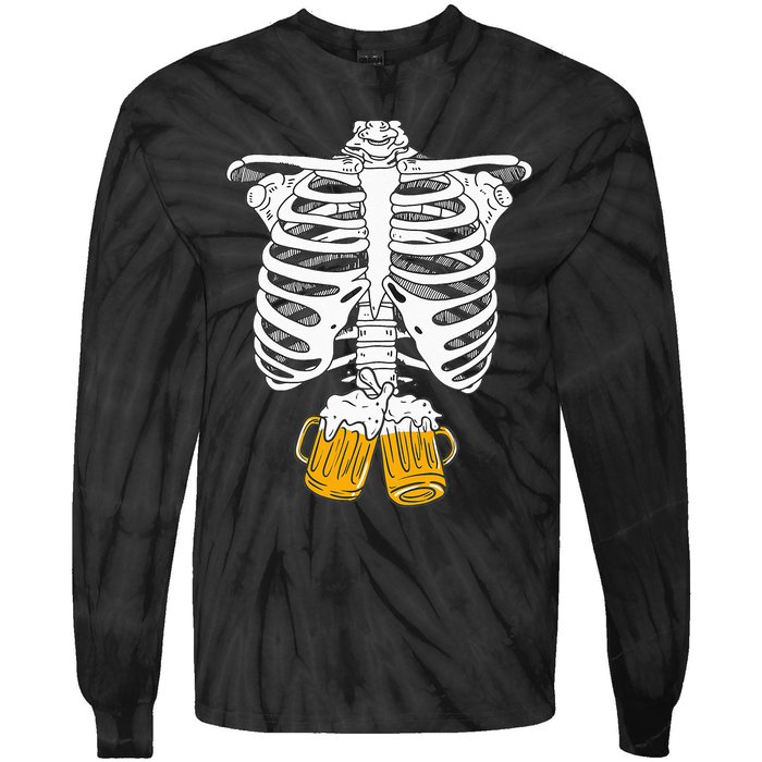 Skeleton Beer Xray Pregnancy Announcement Dad Tie-Dye Long Sleeve Shirt