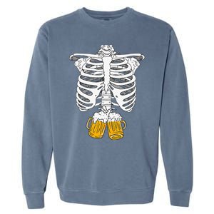 Skeleton Beer Xray Pregnancy Announcement Dad Garment-Dyed Sweatshirt