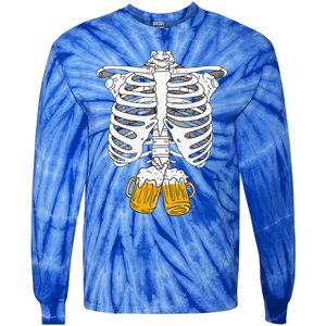 Skeleton Beer Xray Pregnancy Announcement Dad Tie-Dye Long Sleeve Shirt