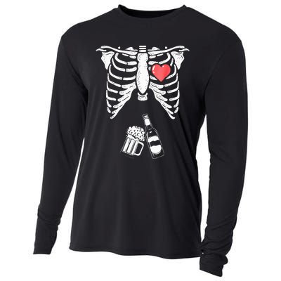 Skeleton Beer Xray Pregnancy Announcement Dad Cooling Performance Long Sleeve Crew