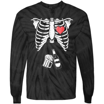 Skeleton Beer Xray Pregnancy Announcement Dad Tie-Dye Long Sleeve Shirt