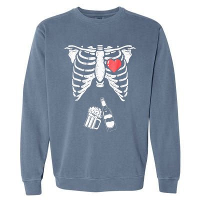 Skeleton Beer Xray Pregnancy Announcement Dad Garment-Dyed Sweatshirt