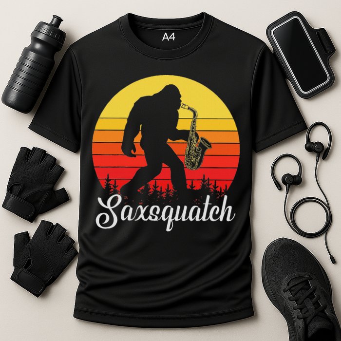 Saxsquatch Bigfoot Yeti Play On Words Cooling Performance Crew T-Shirt
